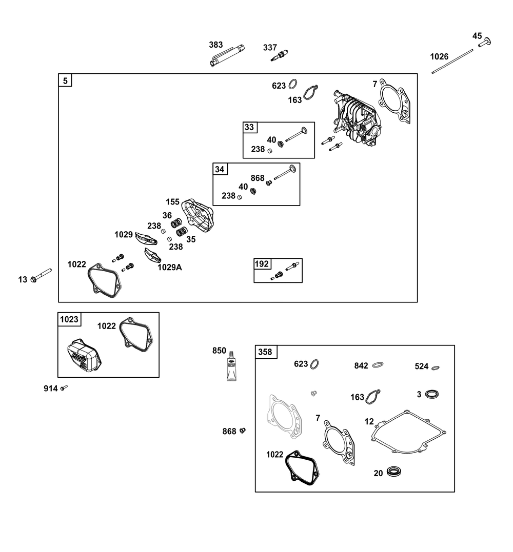 Cylinder Head Group Diagram and Parts List for 09P902-0009-H5 020000 - 09Z999 Briggs and Stratton Engine